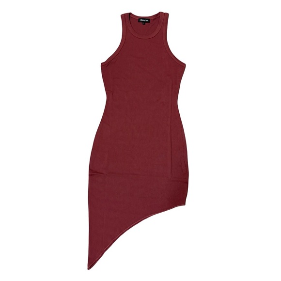 Ribbed Asymmetrical Tank Midi Dress Red Large - Picture 2 of 4